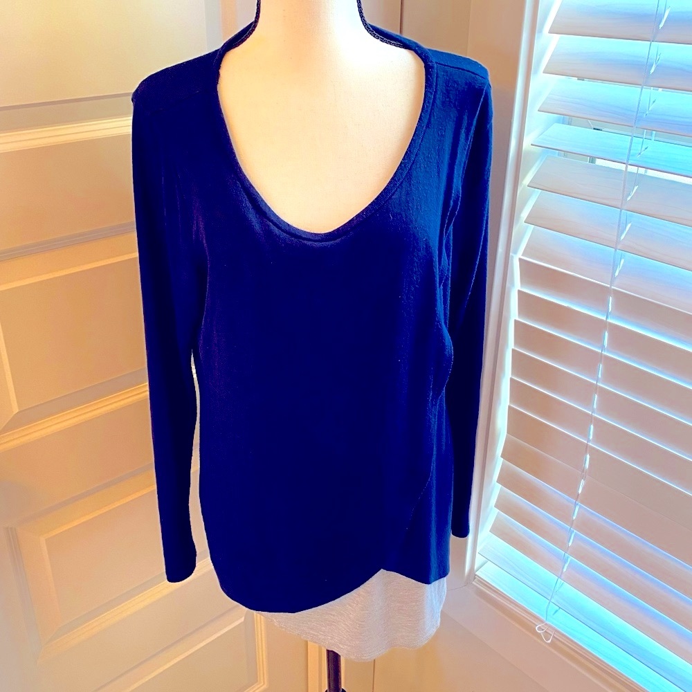 Hello MIZ|| Navy/grey cowl neck long sleeve top.  Top is soft and stretchy.